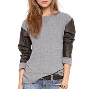 CURRENT/ELLIOTT Stadium Sweatshirt faux leather coated sleeves